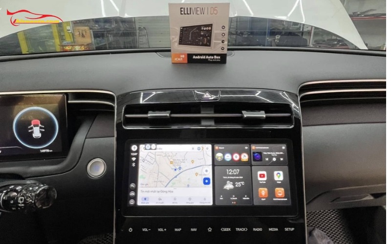 Android Box Hyundai Tucson giúp mở rộng các tính năng như giải trí, dẫn đường, điều khiển giọng nói ... 