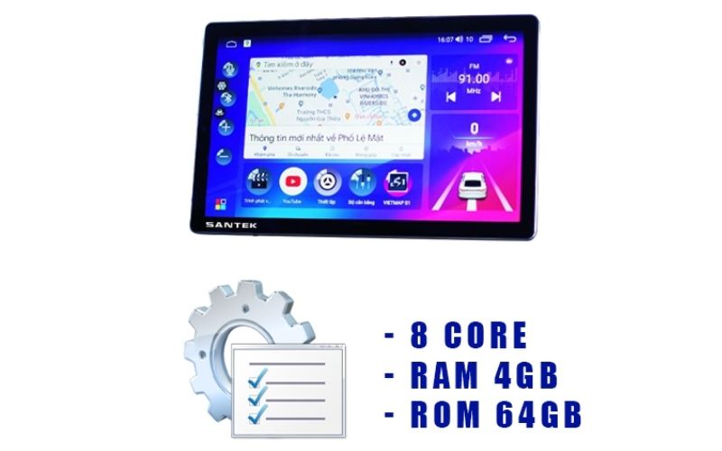 Độ màn hình liền camera VinFast VF5 màn hình Santek chạy song song hai hệ điều hành