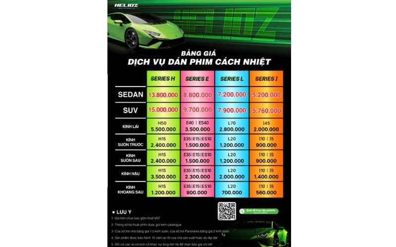 Dán phim cách nhiệt Vinfast Limo Green Bảng giá dán phim cách nhiệt Helioz xe Vinfast Limo Green 2025
