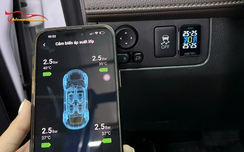 Cách lắp cảm biến áp suất lốp thông số chi tiết trên màn hình điện thoại