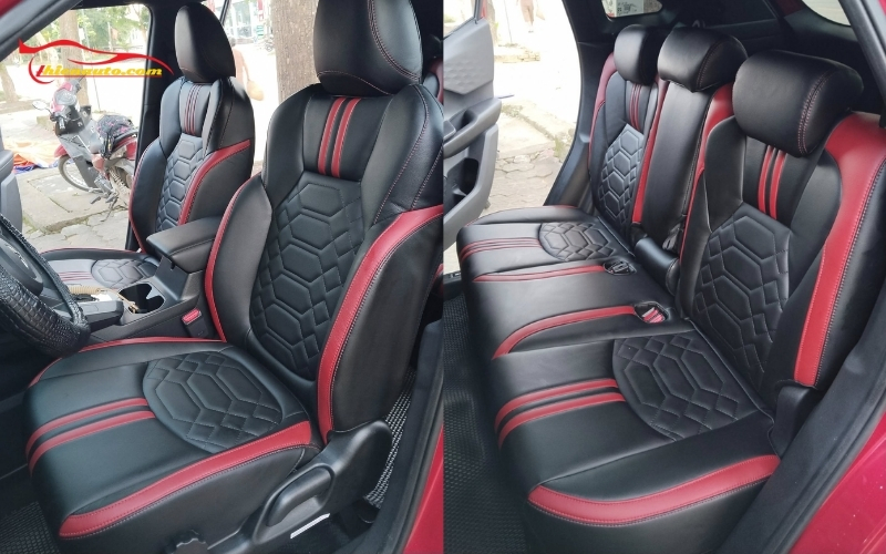 Chủ xe lựa chọn bọc ghế da ô tô Mitsubishi Xforce theo màu đỏ đồng bộ với ngoại thất xe