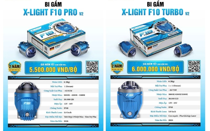 Mức giá niêm yết đèn bi gầm X-Light F10 Turbo V2 và Pro V2
