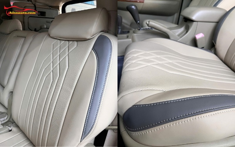 Bọc ghế da Toyota Fortuner Mẫu may bọc ghế da Toyota Fortuner họa tiết quả trám kết hợp với các đường sọc