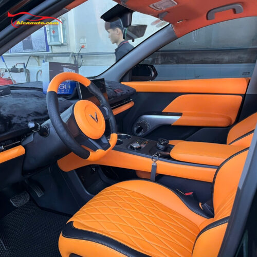 Hình ảnh đổi màu nội thất VinFast Limo Green màu cam hermes thực tế tại Thiện Auto 