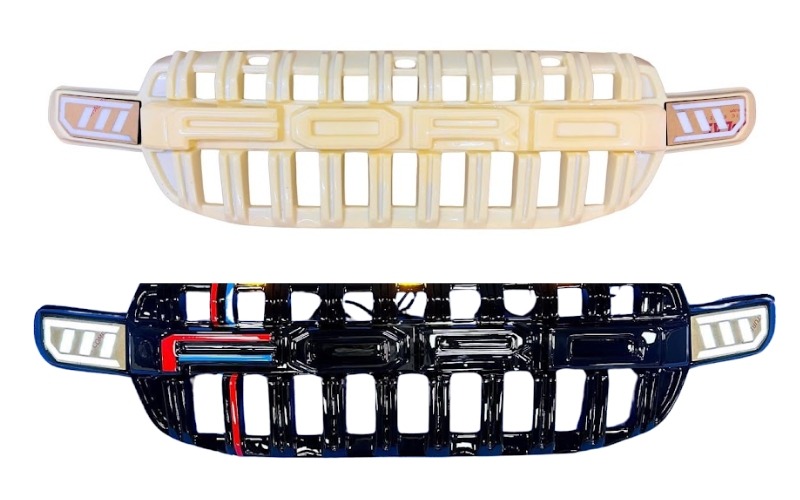 Mặt calang Ford Ranger mẫu AMG chưa sơn (phía trên) và đã sơn (phía dưới)