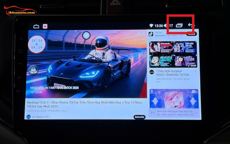 Hướng dẫn cách chia đôi màn hình Android ô tô đơn giản nhất Cách chia đôi màn hình Android ô tô: Nhấn vào biểu tưởng hai ô vuông chồng nhau để thực hiện thao tác