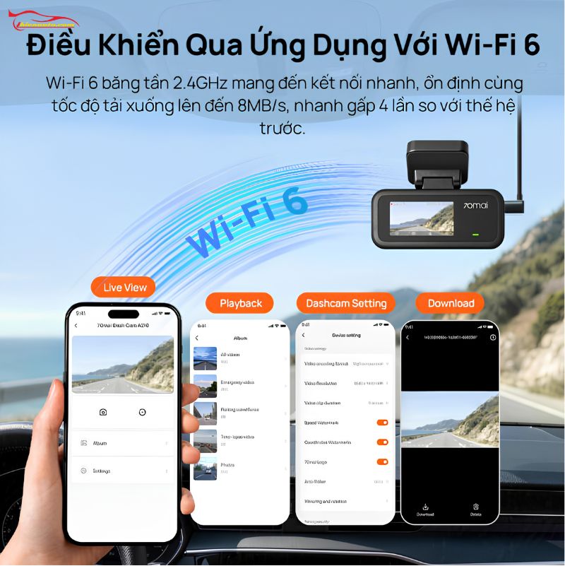 Camera hành trình 70mai A210 Camera hành trình 70mai A210 kết nối wifi 6 tốc độ cao