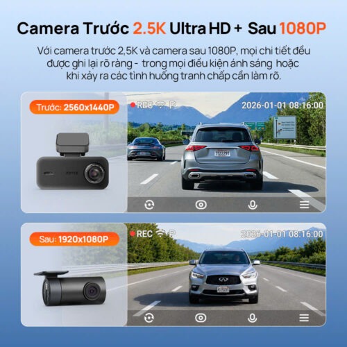 Camera hành trình 70mai A410 Neo Camera hành trình 70mai A410 Neo: Ghi hình 2 kênh, bao quát phía trước và phía sau