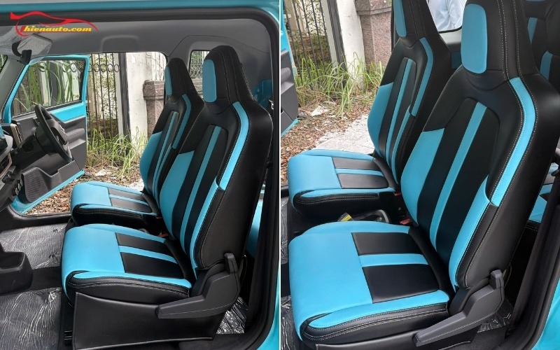 Mẫu bọc ghế da VinFast VF3 màu xanh dương đẹp tại Thiện Auto