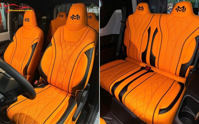 Mẫu bọc ghế da VinFast VF3 màu cam đẹp tại Thiện Auto