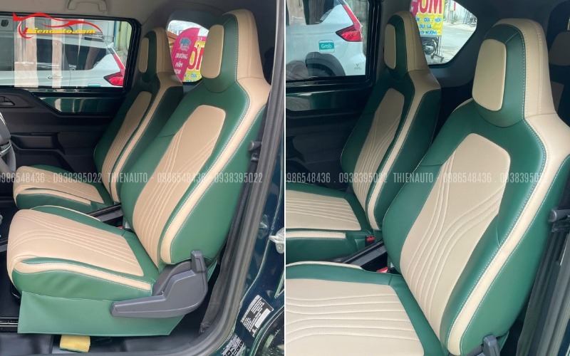 Mẫu bọc ghế da VinFast VF3 màu xanh lá đẹp