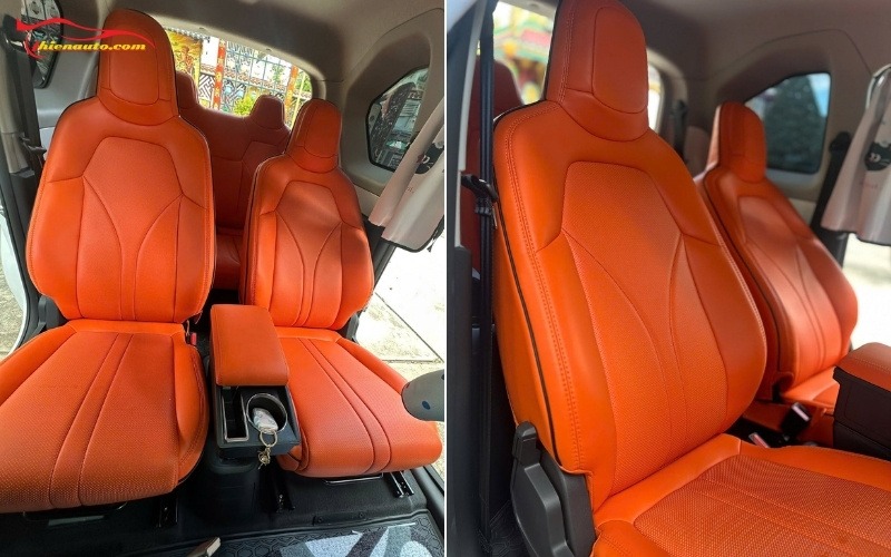 Mẫu bọc ghế da VinFast VF3 màu cam đẹp tại Thiện Auto