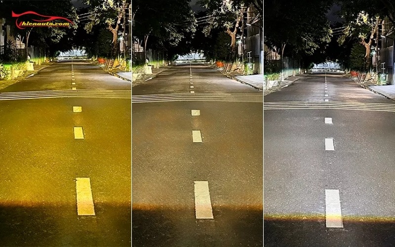 Nên Lắp Bi Gầm 1 Màu Hay 3 Màu? So Sánh Chi Tiết Hình ảnh 3 nhiệt màu của đèn bi gầm