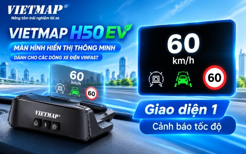 Vietmap HUD H50 EV - Màn hình hiển thị thông minh Màn hình hiển thị thông minh Vietmap HUD H50 EV: Giao diện cảnh báo tốc độ