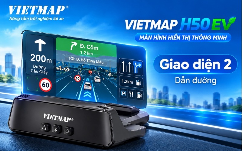 Vietmap HUD H50 EV - Màn hình hiển thị thông minh Màn hình hiển thị thông minh Vietmap HUD H50 EV hỗ trợ dẫn đường